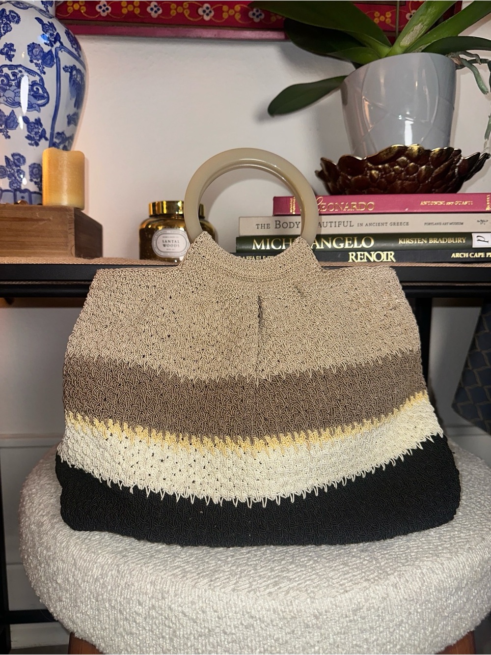 Vintage Liz Claiborne Knit Tote Bag with Round Handle